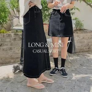 핫핑 [롱&미니] 이에트 스티치 생지데님 스커트