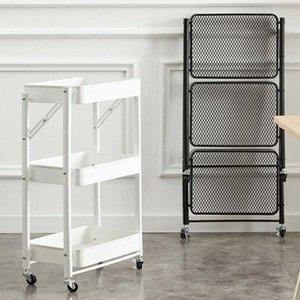 [HYFJF3J7_55]무조립 접이식 트롤리 틈새 선반 카트 3단