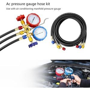 R134a R32 R22 R410A 용 AC 진단 매니폴드 게이지 세트, 4000psi 검정색 호스가 있는 3 웨이 자동차