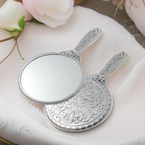 공주경 원형 대 실버 손거울 손잡이 휴대용 미러 공주거울 뷰티 소품 (2개)