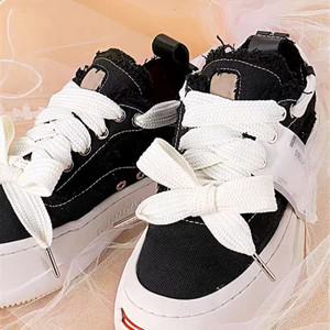 품질 플랫 신발 끈 손으로 짠 1302cm 고무 밴드 운동화 코튼 로프 솔리드 컬러 대담한 장식 와이드 문자열