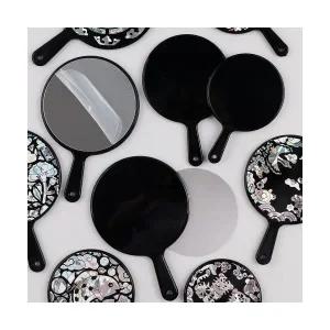 나전칠기 자개 블랙 휴대용 원형 손잡이 거울 만들기 2개입