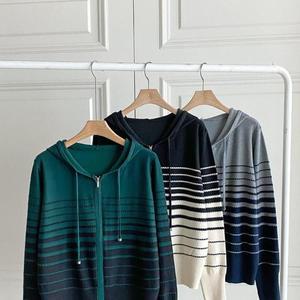 여자 후디 수채화 투컬러 집업 줄무늬 가디건