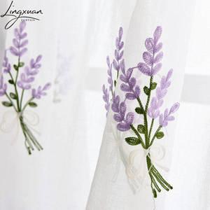 거실에 대 한 현대 수 놓은 라벤더 얇은 명주 그물 창 커튼 침실 부엌 블라인드 커튼에 꽃 깎아 지른 Voile