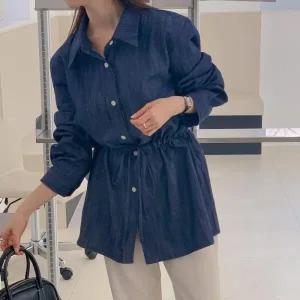 /신상오픈런 허리끈 청남방 루즈핏 블랙진 블루종 롱셔츠