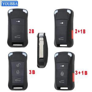 YOUBBA 플립 원격 키 쉘 포브 포르쉐 카이엔 2003 + 언컷 HU66 블레이드 접이식 자동차 케이스 2 버튼 4/3