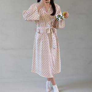 여성용 파스텔 하트무늬 긴 오버사이즈 잠옷