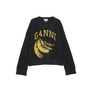 [가니] 여성 파인 브러시드 알파카 바나나 오버사이즈 O-neck 니트 팬텀 K2516-252