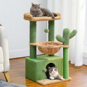 파우즈로드 PAWZ Road 3단 선인장형 캣타워 고양이 해먹 네모난 숨숨집, 그린, 1개