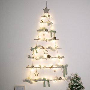 크리스마스 벽트리 나무 LED 세이지 스노우 우드 100cm 벽걸이 풀세트 소품 데코