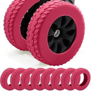 INUSO 2025 업그레이드된 낙하 방지 러기지 휠 커버 핑크, 8팩 - 여행용 방진, 스크래치 및 소음 감소 캐리어 프로텍터(핑크 착용 가능)