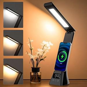 유선작업등 무선 충전기 LED 책상 램프 홈 오피스 침실  시계 알람 책상 램프 USB  디 밍이  테이블 램프