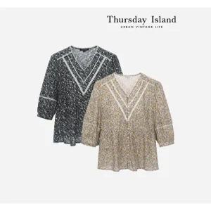 [써스데이아일랜드][Thursday Island] 브이넥 레이스 블라우스(T236MBL134W)