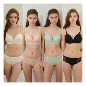 원더브라 Wonderbra 로맨틱 레이스 노와이어 브라팬티 8종세트 라이트크림베이지라이트민트블랙 WBW5N16171