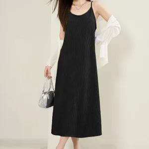 LN 러플 스트링 끈나시 롱 원피스 여성 여름 치마 민소매 여자