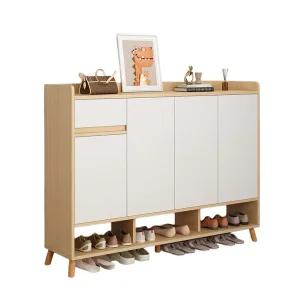 원목 신발장 현관 화이트 슬림 140x32x100 오크 수납장