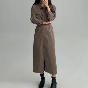 [에이와비] 웨슬셔츠롱원피스 -하객룩추천/벨트세트/3color