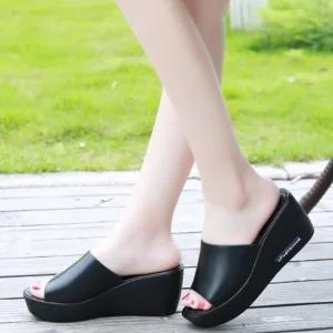 여성 소프트 키높이 7cm 통굽 사무실 학교 슬리퍼