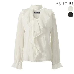 여성 러플 새틴 블라우스 (타이set)