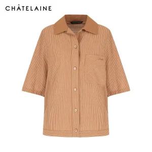 [샤트렌] 배색카라 스트라이프 슬릿 셔츠_HCDFBL204