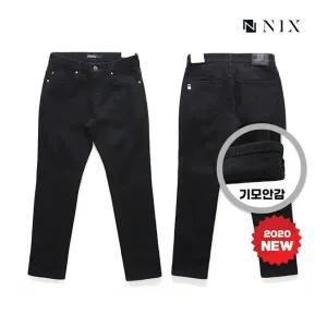[닉스][닉스]남성 기모 블랙 로우 부분밴딩 뉴슬림 데님 팬츠_FN