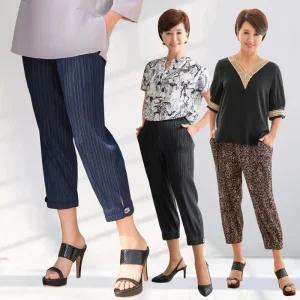 빅사이즈 엄마옷 중년여성 챠밍 플리츠 팬츠 3종 여름 9부 바지 주름 배기 조거 밴딩 고무줄 할머니옷