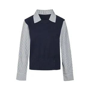 [JJ지고트](대전신세계)밑단추 포인트 스트라이프 셔츠 레이어드 니트 GRAN1PO121