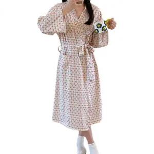 여성 체크 하트 샤워 롱가운 홈캉스 홈파티 홈웨어 잠옷 시원한여름