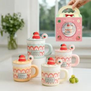 레토 머그컵 딸기 스푼 뚜껑 집들이 크리스마스선물 패키지 세트 400ml