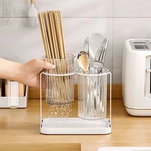 북유럽풍 투명 물빠짐 수저통 2구 수저정리함 물빠짐수저통 수저정리통 수저보관 튼튼한수저통 북유럽감성