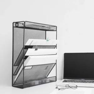 데스크 파티션걸이 3단 서류보관함 철제 메쉬 선반 오피스 책상정리 파일보관