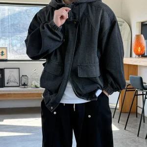 [이룰]캐슬 투포켓 절개 워싱 박시 오버핏 후드 데님자켓