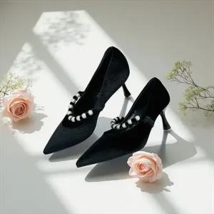 [갤러리아] 고세 여성 데일리 페미닌 벨벳 진주 메리제인 펌프스 힐 OZP5F016 블랙 6.5cm