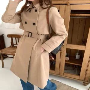 여성 스판 버킷 카라 트렌치 더블 롱 코트 바바리 간절기 아우터
