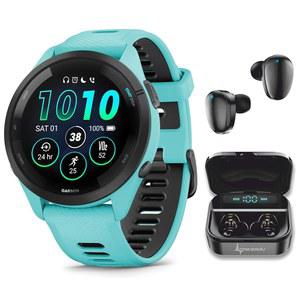 웨어러블4U 가민 포러너 265 음악 GPS 46mm 스마트워치, AMOLED 1.3 탑재 아쿠아 터치스크린 디스플레이 블랙 이어버드 번들