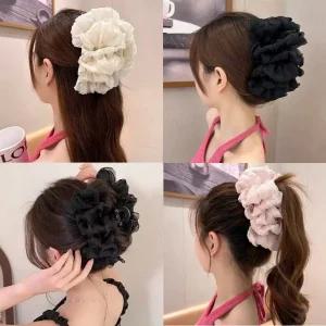 버블 쉬폰 집게 핀 리본 왕 새틴 반묶음 올림머리핀 헤어핀 대왕 오간자 삔