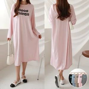여성 라운드넥 긴팔 롱 원피스잠옷 11HO0001 빅사이즈 루즈핏 오버핏 가을