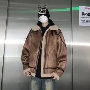 남자 무스탕 코트 레이싱 겨울 남성용 겉옷 스웨이드 하이넥