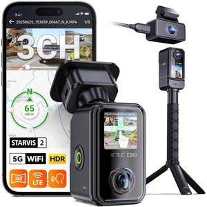 밴트루 E360 ACE 3채널 WiFi 대시캠, 듀얼 스타비스 2, 2.7K 전면 후방 핸드헬드 액션 카메라, HDR, IR 야간 투시, 음성 제어, GPS, 24/7 주차 모드, LTE 및 512GB 최대 지원