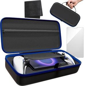 플레이스테이션 포털용 넵튠 휴대용 쉘 - 충격 방지 및 방수 PS 포털 케이스(스크린 프로텍터 포함), PS5 콘솔용 마이크로파이버 타워 PSP 케이스(블랙, 블루)