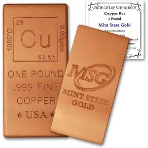 1파운드 구리바 평평한 스타일 .999 순도 불리언 주기율표 원소 디자인 민트 스테이트 골드