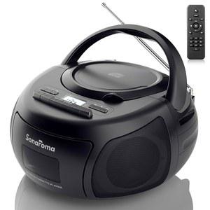 CD 카세트 플레이어 콤보, 배터리 작동 블루투스 붐박스, USB MP3 AM/FM 라디오, 헤드폰 잭, 레트로 음악 플레이어(블랙)