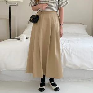 국산 여성 핀턱 플레어 A라인 면100 롱스커트 STJ-WSK-4869-베이지