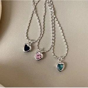 체인 목걸이 하트 원석 큐빅 포인트 키치 하이틴 보성 나시 레이어드 크리스탈
