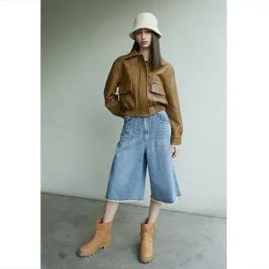 [에고이스트](타임스퀘어점패션관)[인플루언서 착용] 페이크레더 밑단 밴딩 점퍼 (ER3EZ800)