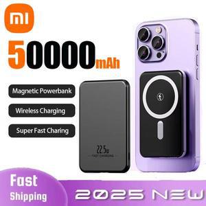 Xiaomi 울트라 슬림 전원 은행 초고속 충전 보조 배터리 50000mAh 자기 자석 무선 아이폰 삼성