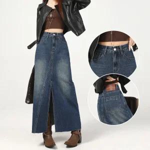 [ 품절임박 -30% ] AM-7751/ 롱스커트 청치마 앞트임 A라인 가을신상 여성 빅사이즈/ 20095A2