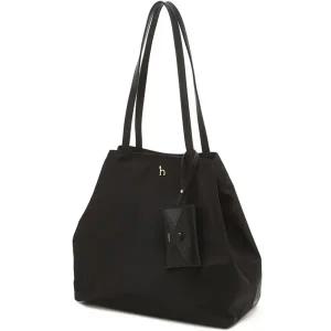 [헤지스](광주신세계)[아이코닉] 나일론 블랙 퍼피 로고 와이드 쇼퍼백 (카드참 SET) HIBA5F856BK