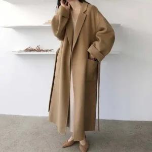 가을 겨울 오버핏 롱코트 벨티드 로브 코트 (WFJY80B)