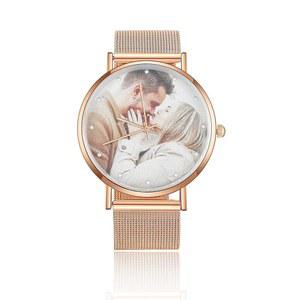 남성용 러브주얼리 맞춤 사진 시계 여성용 가죽 스트랩 손목 커스텀 커플 보이프렌드 아버지의 날(여성용 로즈 골드), AS-3249